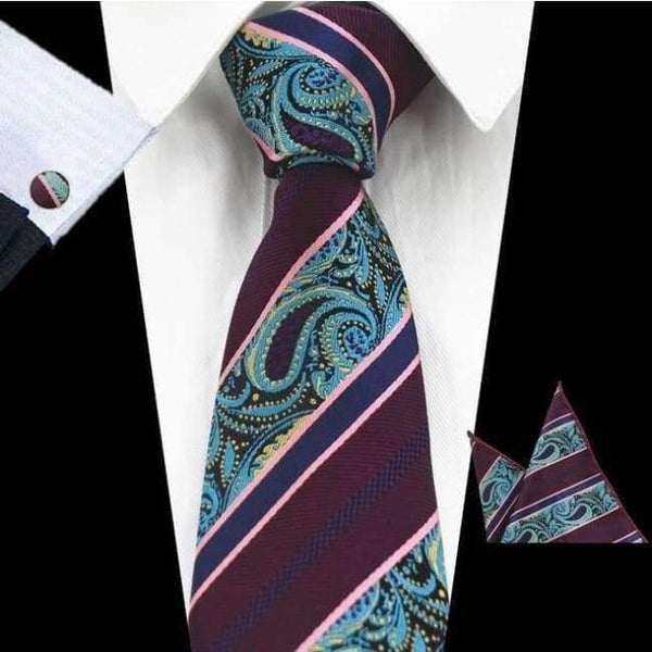 Planet Gates 64 RBOCOTT New Men's 8cm Classic Ties Novelty Geometric Silk Tie Hanky Cufflinks Plaid Necktie Sets For Men Business Wedding Party