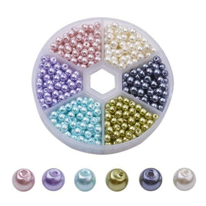 Planet Gates 650pcs/Box 4mm Pearlized Round Beads Mixed Color Glass Pearl Bead Sets for Jewelry Making DIY necklace bracelet Hole: 1mm