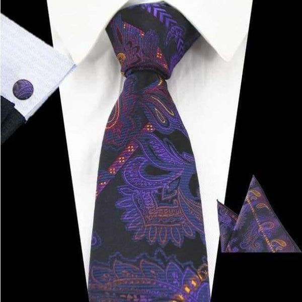 Planet Gates 67 RBOCOTT New Men's 8cm Classic Ties Novelty Geometric Silk Tie Hanky Cufflinks Plaid Necktie Sets For Men Business Wedding Party