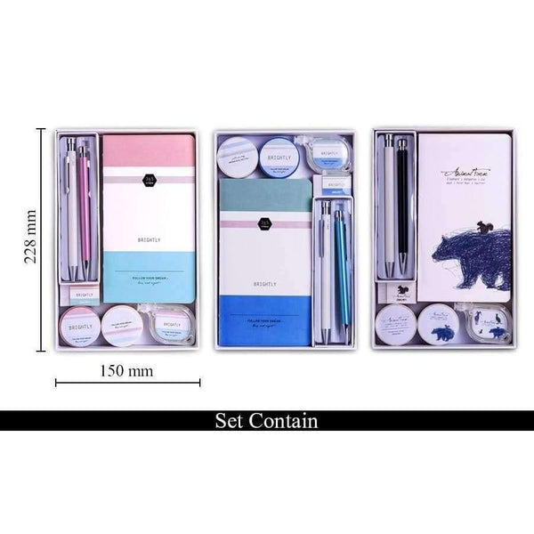 Planet Gates 68889B set Quality 7 pcs school kid writing set cute office supply gift with box 0.5mm gel pen pencil notebook washi tape