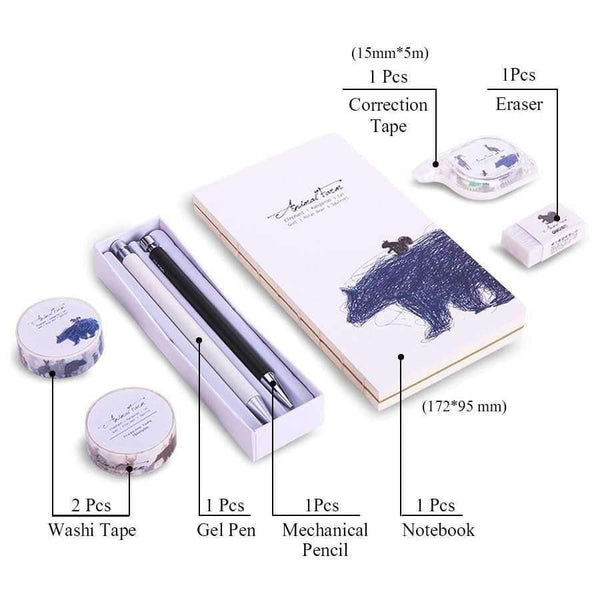 Planet Gates 68889B set Quality 7 pcs school kid writing set cute office supply gift with box 0.5mm gel pen pencil notebook washi tape