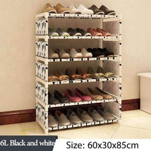 Planet Gates 6L Black and white Simple Multi Layer Shoe rack Nonwovens Easy Assemble Storage Shelf Shoe cabinet fashion bookshelf Living Room Furniture