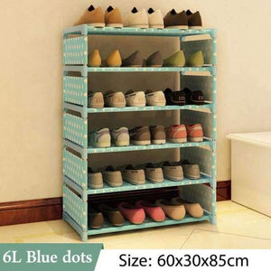 Planet Gates 6L Blue dots Simple Multi Layer Shoe rack Nonwovens Easy Assemble Storage Shelf Shoe cabinet fashion bookshelf Living Room Furniture