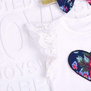 Planet Gates 6M / China Summer 3Pcs Baby Girls Floral Print Short sleeve Lace Tops with Skirt and headband Outfits Set Baby Kleding GB2
