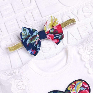 Planet Gates 6M / China Summer 3Pcs Baby Girls Floral Print Short sleeve Lace Tops with Skirt and headband Outfits Set Baby Kleding GB2