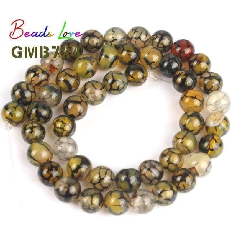 Planet Gates 6mm 61pcs beads Natural Yellow Black Line Dragon Veins Agat Round Stone Beads for Jewellery Making Diy Necklace Bracelet Jewelry 6/8/10 mm 15''