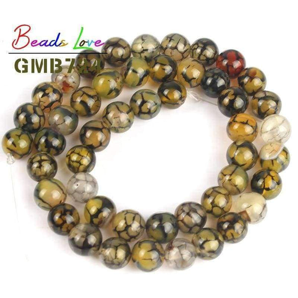 Planet Gates 6mm 61pcs beads Natural Yellow Black Line Dragon Veins Agat Round Stone Beads for Jewellery Making Diy Necklace Bracelet Jewelry 6/8/10 mm 15''