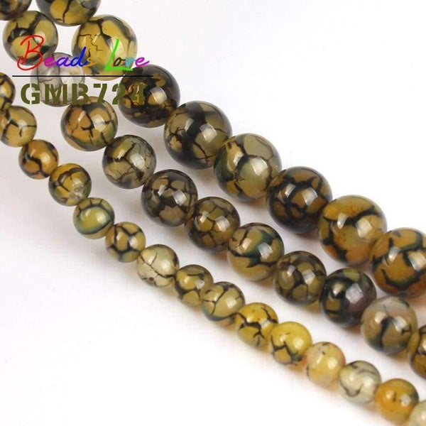 Planet Gates 6mm 61pcs beads Natural Yellow Black Line Dragon Veins Agat Round Stone Beads for Jewellery Making Diy Necklace Bracelet Jewelry 6/8/10 mm 15''