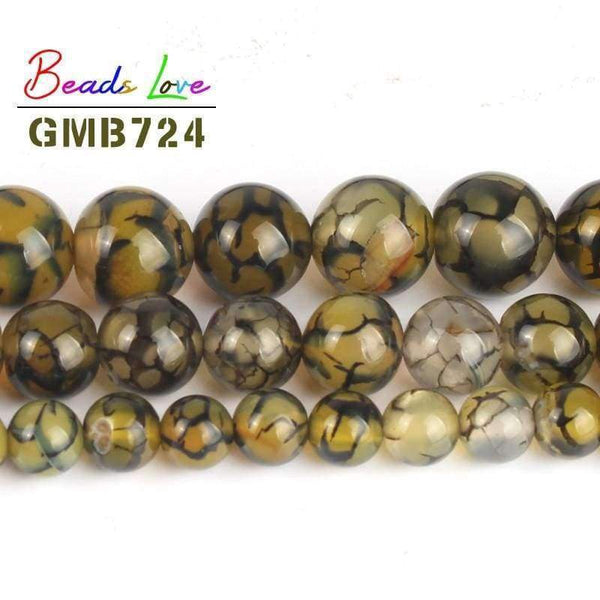 Planet Gates 6mm 61pcs beads Natural Yellow Black Line Dragon Veins Agat Round Stone Beads for Jewellery Making Diy Necklace Bracelet Jewelry 6/8/10 mm 15''