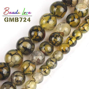 Planet Gates 6mm 61pcs beads Natural Yellow Black Line Dragon Veins Agat Round Stone Beads for Jewellery Making Diy Necklace Bracelet Jewelry 6/8/10 mm 15''