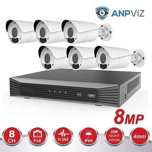Planet Gates 6PCS 4K Bullet KIT / None HD 4K CCTV Camera System 8MP Outdoor Bullet IP Camera POE Home Security Video Surveillance Set IP66 P2P