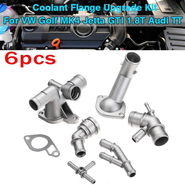Planet Gates 6pcs Aluminum Coolant Flange Upgrade Kit For VW Golf MK4 Jetta GTI 1.8T 2000 2001 2002 2003 2004 2005 for Audi TT 2000 2001 2002