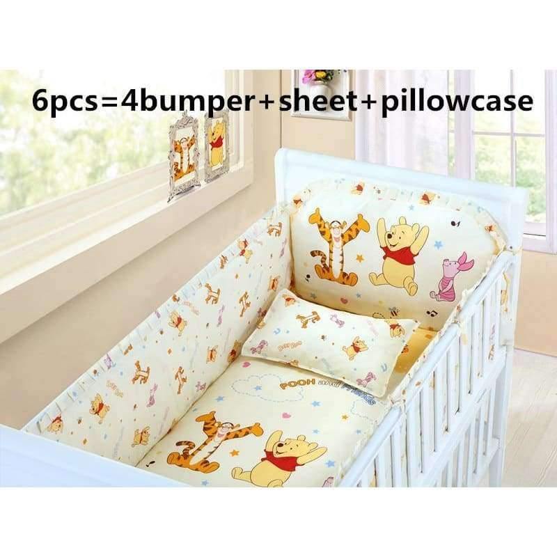 Planet Gates 6PCS cotton Crib Baby Bedding Set For Cot and Crib bed linen Cradle (4bumper+sheet+pillow cover)