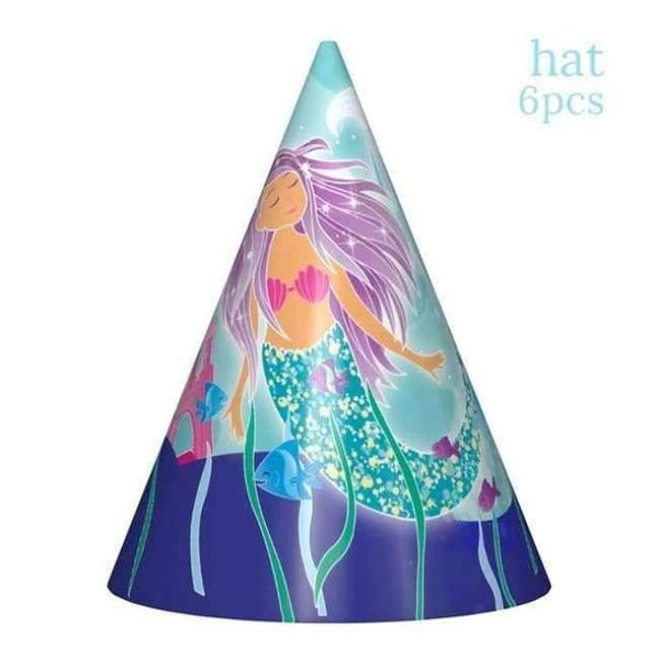 Planet Gates 6pcs hat 1pcs Little Mermaid Unicorn Party Tablecloth Kids Birthday Party Decoration Cute Table Cover Wedding Christening Supplies