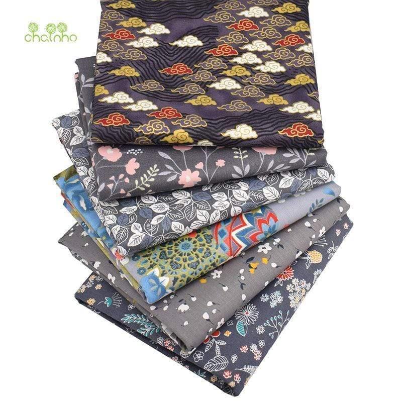 Planet Gates 6Pcs/Lot,Dark Gray Floral,Twill Cotton Fabric,Patchwork Clothes,DIY Sewing&Quilting Fat Quarters Material For Baby&Child