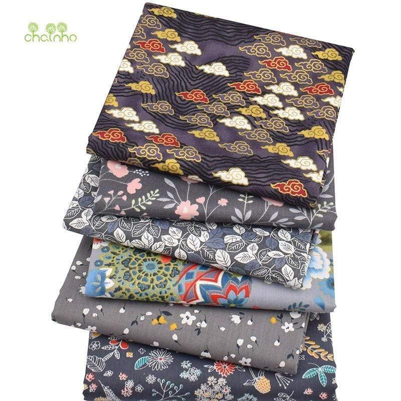 Planet Gates 6Pcs/Lot,Dark Gray Floral,Twill Cotton Fabric,Patchwork Clothes,DIY Sewing&Quilting Fat Quarters Material For Baby&Child