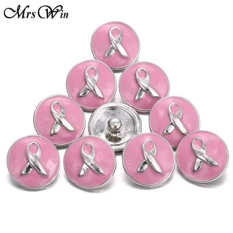 Planet Gates 6pcs/lot Mrs Win Snap Jewelry Pink Ribbon Snap oil painting Metal Breast Cancer Snap Jewelry Fit Snap Bracelet Buttons bangle