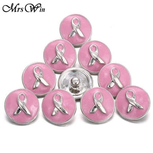 Planet Gates 6pcs/lot Mrs Win Snap Jewelry Pink Ribbon Snap oil painting Metal Breast Cancer Snap Jewelry Fit Snap Bracelet Buttons bangle