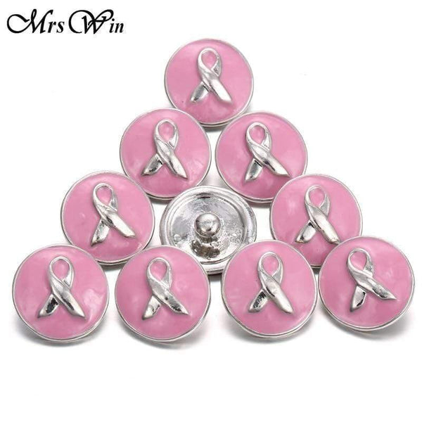 Planet Gates 6pcs/lot Mrs Win Snap Jewelry Pink Ribbon Snap oil painting Metal Breast Cancer Snap Jewelry Fit Snap Bracelet Buttons bangle