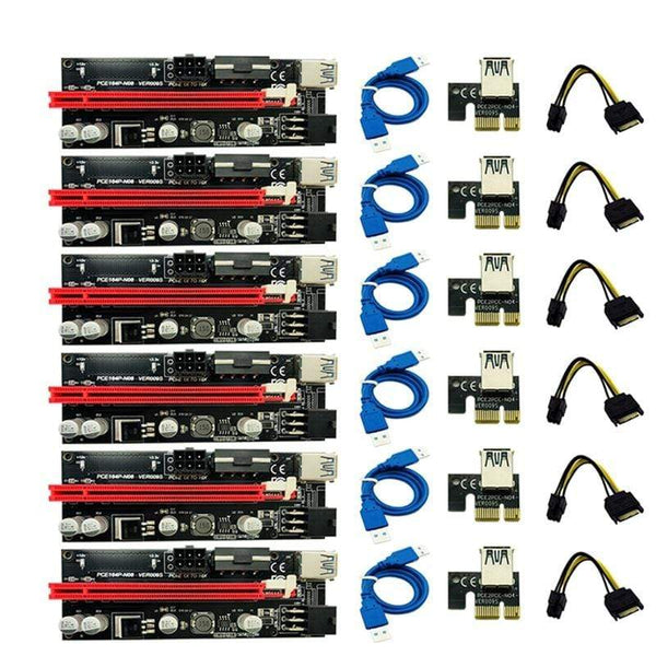 Planet Gates 6Pcs Newest Ver009 Usb 3.0 Pci-E Riser Ver 009S Express 1X 4X 8X 16X Extender Riser Adapter Card Sata 15Pin to 6 Pin Power Cable