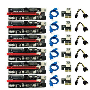 Planet Gates 6Pcs Newest Ver009 Usb 3.0 Pci-E Riser Ver 009S Express 1X 4X 8X 16X Extender Riser Adapter Card Sata 15Pin to 6 Pin Power Cable