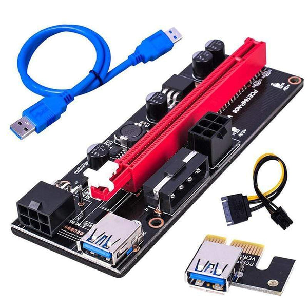 Planet Gates 6Pcs Newest Ver009 Usb 3.0 Pci-E Riser Ver 009S Express 1X 4X 8X 16X Extender Riser Adapter Card Sata 15Pin to 6 Pin Power Cable
