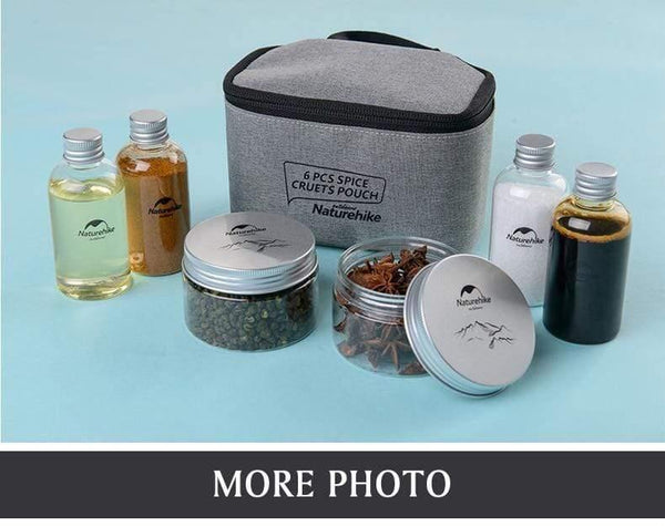 Planet Gates 6pcs Outdoor Camping Tableware Storage Container Seasoning Bottles Cans With A Bag For BBQ Portable Picnic