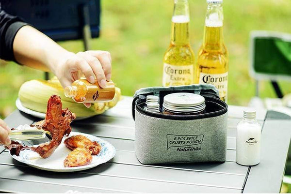 Planet Gates 6pcs Outdoor Camping Tableware Storage Container Seasoning Bottles Cans With A Bag For BBQ Portable Picnic