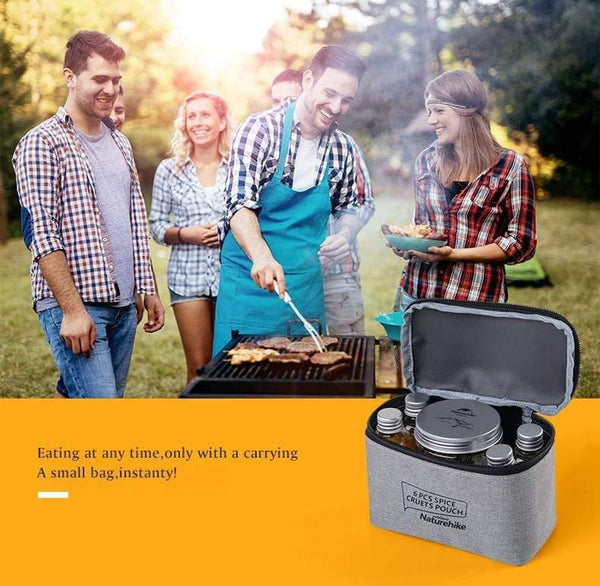 Planet Gates 6pcs Outdoor Camping Tableware Storage Container Seasoning Bottles Cans With A Bag For BBQ Portable Picnic