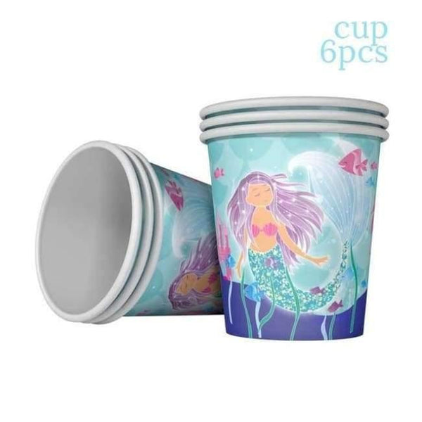 Planet Gates 6pcs paper cup 1pcs Little Mermaid Unicorn Party Tablecloth Kids Birthday Party Decoration Cute Table Cover Wedding Christening Supplies