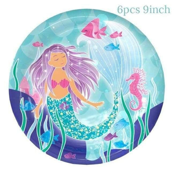 Planet Gates 6pcs paper plate 1 1pcs Little Mermaid Unicorn Party Tablecloth Kids Birthday Party Decoration Cute Table Cover Wedding Christening Supplies