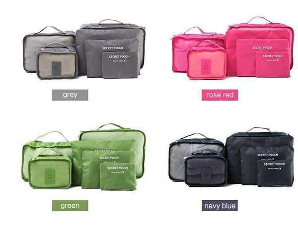 Planet Gates 6pcs/set Fashion Double Zipper Waterproof Polyester Men and Women Luggage secret travel Bags packing cubes
