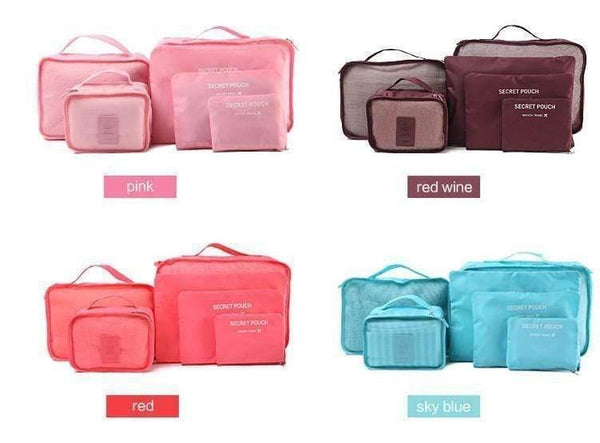 Planet Gates 6pcs/set Fashion Double Zipper Waterproof Polyester Men and Women Luggage secret travel Bags packing cubes