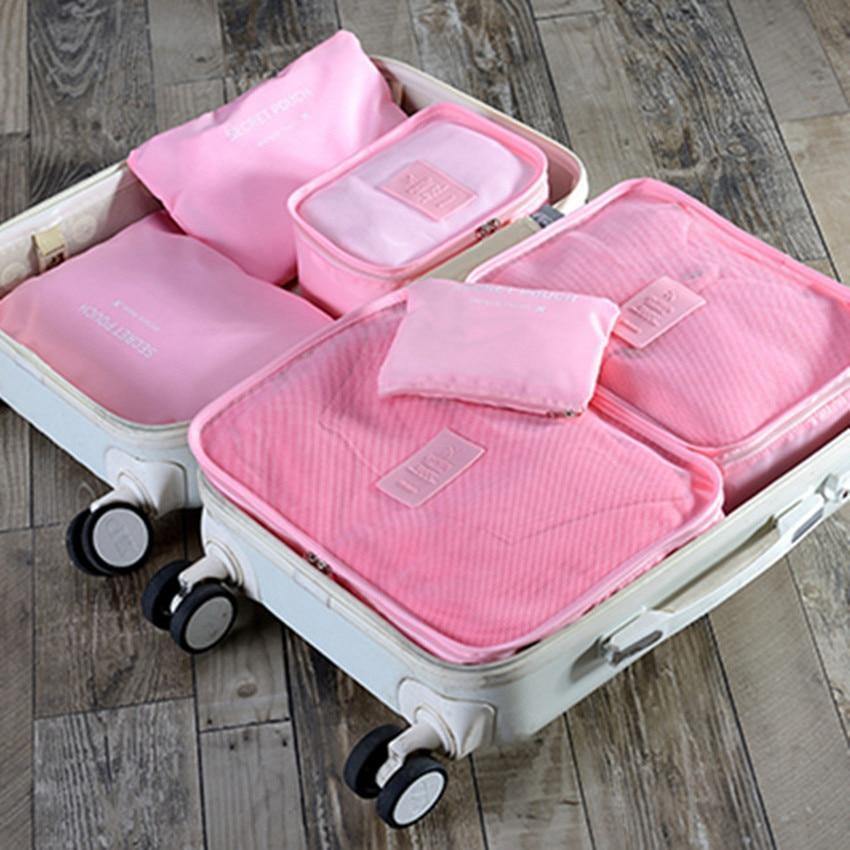 Planet Gates 6pcs/set Fashion Double Zipper Waterproof Polyester Men and Women Luggage secret travel Bags packing cubes