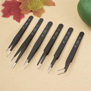Planet Gates 6pcs/set Iron Beading Tweezers Sets Eyelash Extension for Jewelry Making Tool Set Nails Decoration Curved Straight Tweezers