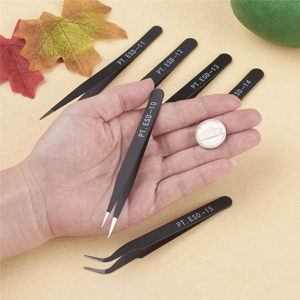 Planet Gates 6pcs/set Iron Beading Tweezers Sets Eyelash Extension for Jewelry Making Tool Set Nails Decoration Curved Straight Tweezers