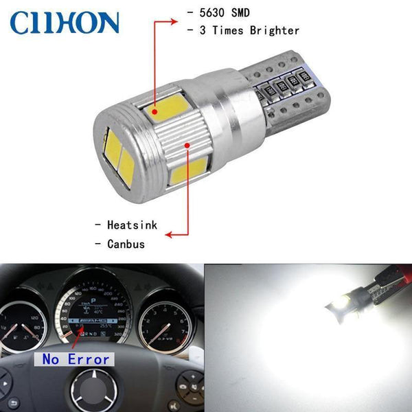 Planet Gates 6pcs T10 LED Bulb W5W LED Lamp Car Interior Lighting Super Bright 3W 6 LED 5630 SMD 194 168 12V 6000K White License Plate