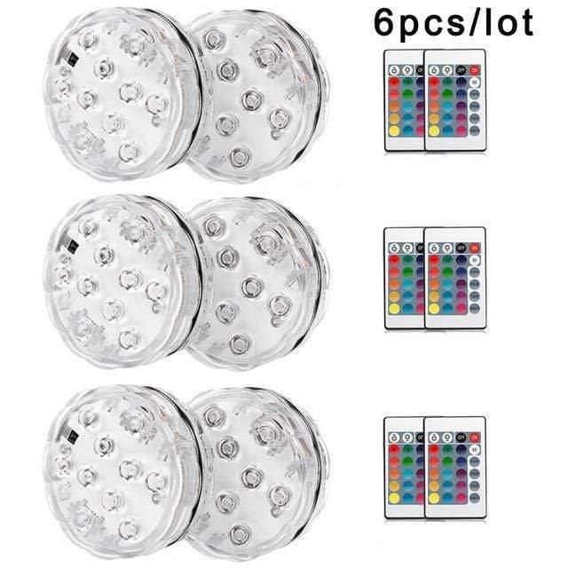 Planet Gates Underwater LED Light Submersible IP68 Waterproof Battery Operated Remote Control Multi Color 10 LED RGB Swimming Pool Night Lamp