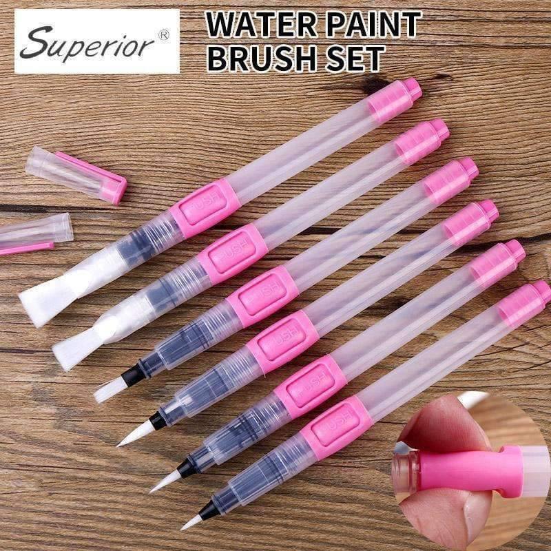 Planet Gates 6Pcs Water Brush Water Paint Brush Set Large Capacity Soft Watercolor Painting Brush Pen For Beginner Drawing Art Supplies