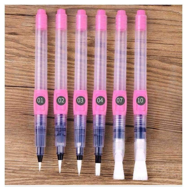 Planet Gates 6Pcs Water Brush Water Paint Brush Set Large Capacity Soft Watercolor Painting Brush Pen For Beginner Drawing Art Supplies