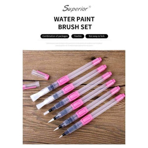 Planet Gates 6Pcs Water Brush Water Paint Brush Set Large Capacity Soft Watercolor Painting Brush Pen For Beginner Drawing Art Supplies