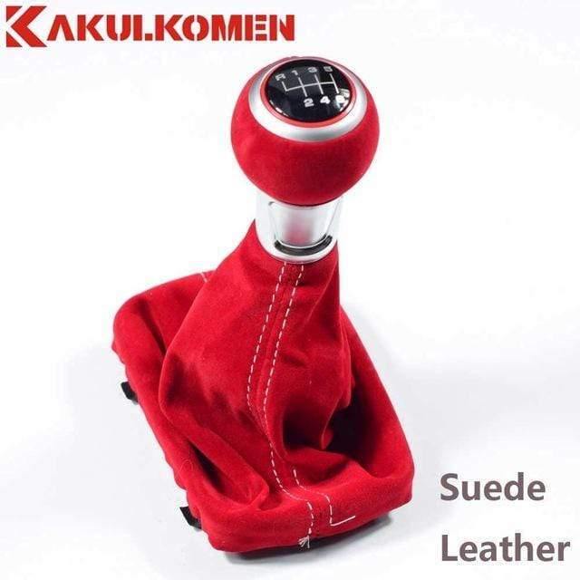 Planet Gates Black Red 5/6 Speed Suede Leather Complete Gear Shift Knob boot cover Gaiter For Audi A3 S3 2001 2002 2003