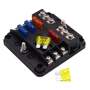 6Way 12V 24V Auto Car Power Distribution Blade Fuse Holder Box Block Panel Board Fuse box with LED indicator 1 in and 6 out