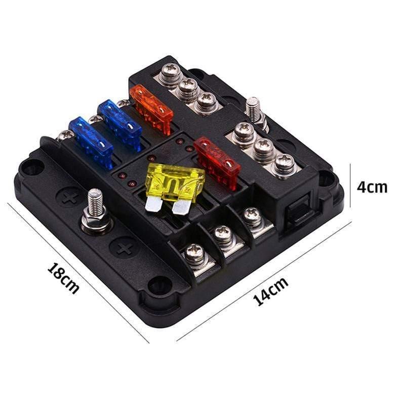 6Way 12V 24V Auto Car Power Distribution Blade Fuse Holder Box Block Panel Board Fuse box with LED indicator 1 in and 6 out