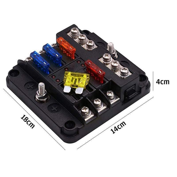 6Way 12V 24V Auto Car Power Distribution Blade Fuse Holder Box Block Panel Board Fuse box with LED indicator 1 in and 6 out
