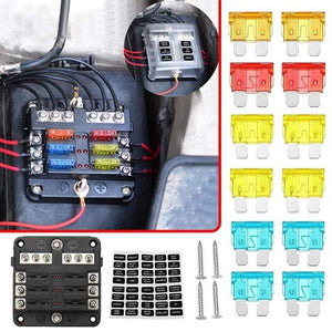 6Way 12V 24V Auto Car Power Distribution Blade Fuse Holder Box Block Panel Board Fuse box with LED indicator 1 in and 6 out