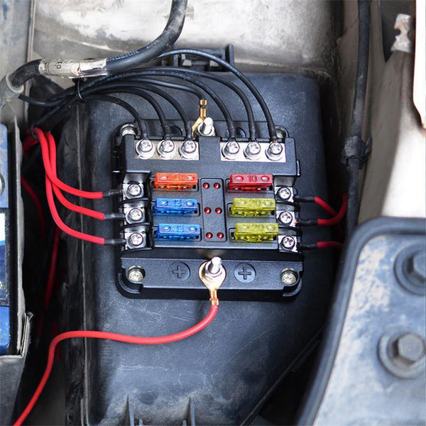 6Way 12V 24V Auto Car Power Distribution Blade Fuse Holder Box Block Panel Board Fuse box with LED indicator 1 in and 6 out