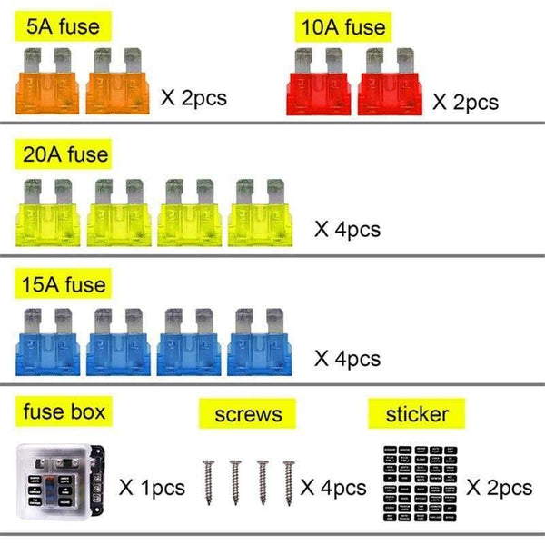 6Way 12V 24V Auto Car Power Distribution Blade Fuse Holder Box Block Panel Board Fuse box with LED indicator 1 in and 6 out