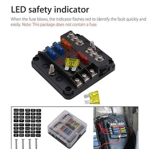 6Way 12V 24V Auto Car Power Distribution Blade Fuse Holder Box Block Panel Board Fuse box with LED indicator 1 in and 6 out