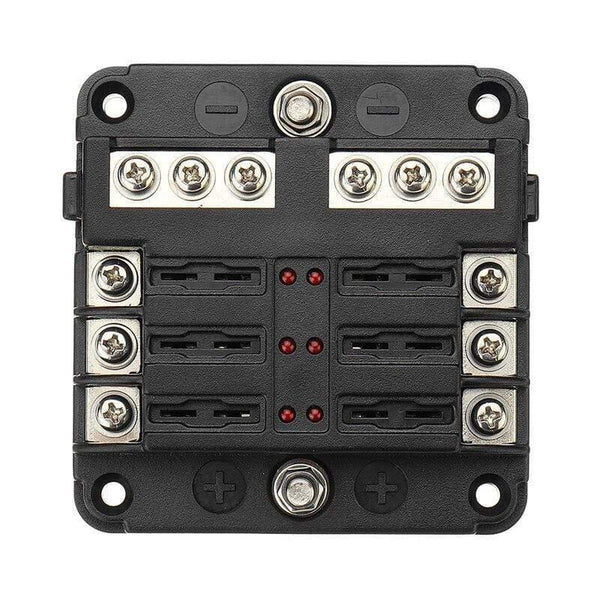 6Way 12V 24V Auto Car Power Distribution Blade Fuse Holder Box Block Panel Board Fuse box with LED indicator 1 in and 6 out
